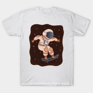 astronaut skateboarding hand drawn T-Shirt